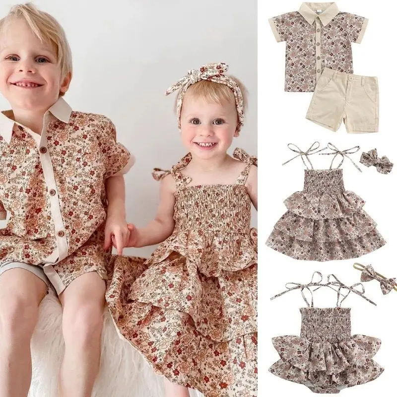

Girls Beach Dresses Summer Sling Floral Bohemian Beach Princess Dress With Headband Gift For Girls 1-5 Years Kids Dresses