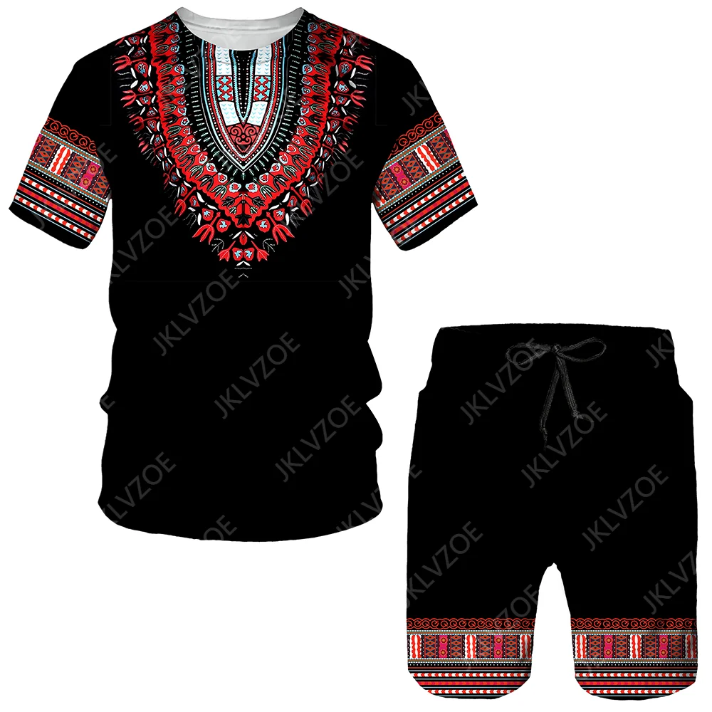New African Totem Series Men Set Sports Jogging Cozy T Shirt Tracksuit Suit 3D Printed Breathable Leisure 2Pcs Outfit Summer 6XL