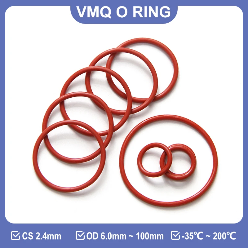Красное уплотнительное кольцо VMQ CS 2,4 мм, наружный диаметр 6 мм ~ 100 мм, пищевая силиконовая резина, изоляция, уплотнение, водонепроницаемая шайба, прокладки для плиты