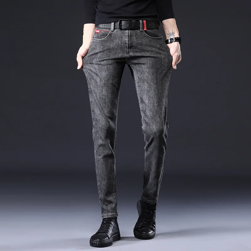 

2022Men's New Fashion Men's Casual Youth Jeans Men's Korean Style Skinny Men's Solid Color Men's Pants Trendy Men