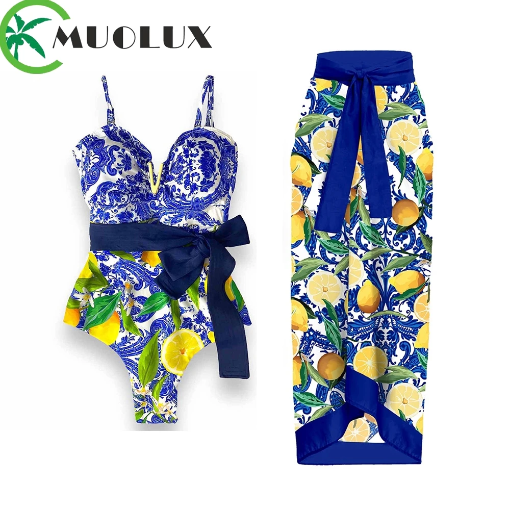 

MUOLUX 2023 новый сексуальный комплект бикини женский винтажный принт 3D Цветочный купальник пуш-ап купальный Бразильский бикини юбка банный костюм платье