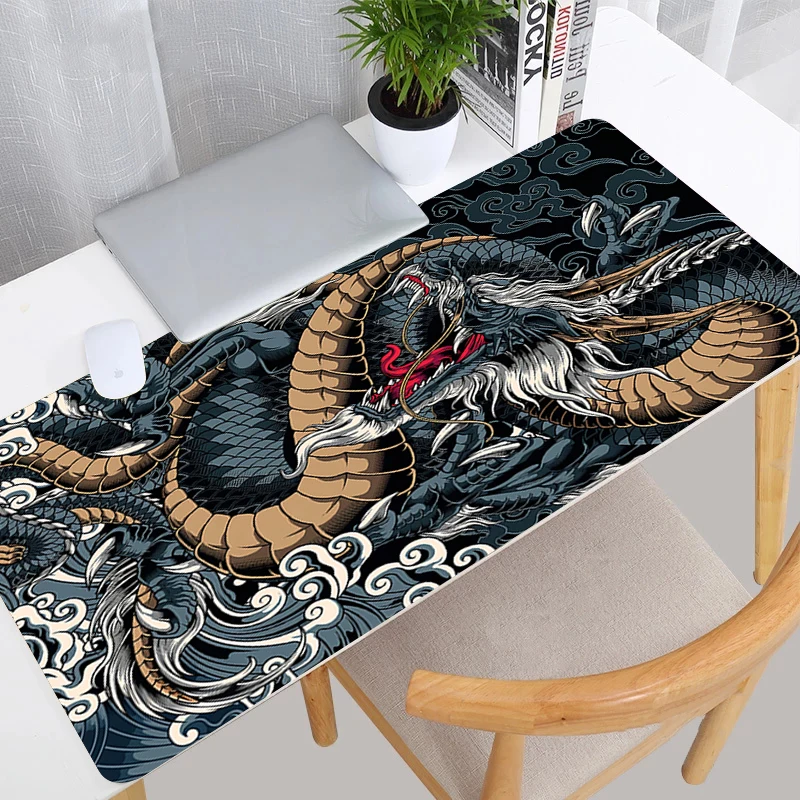 

Japan Art Mythical Beast Dragon Mouse Pad Company Mousepad Black Desk Mat Gamer Carpet Gaming Office Desk Accessories Rubber Mat