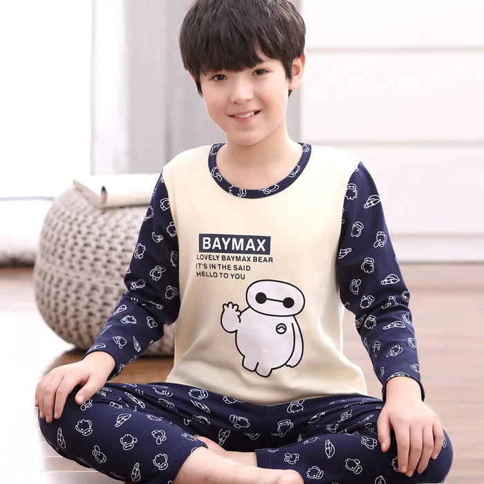 Молодежная Пижама Мужской комплект с длинным рукавом для учеников младшей и