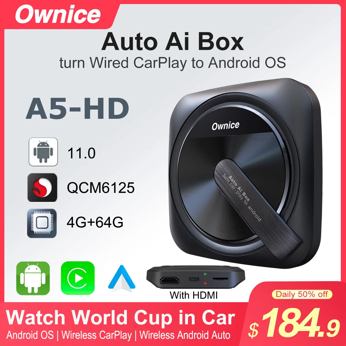 

Ownice A5 Carplay ai wireless android 11 TV auto box 2022 for netflix account iptv spotify car play support HDMI 4G LTE GPS BT