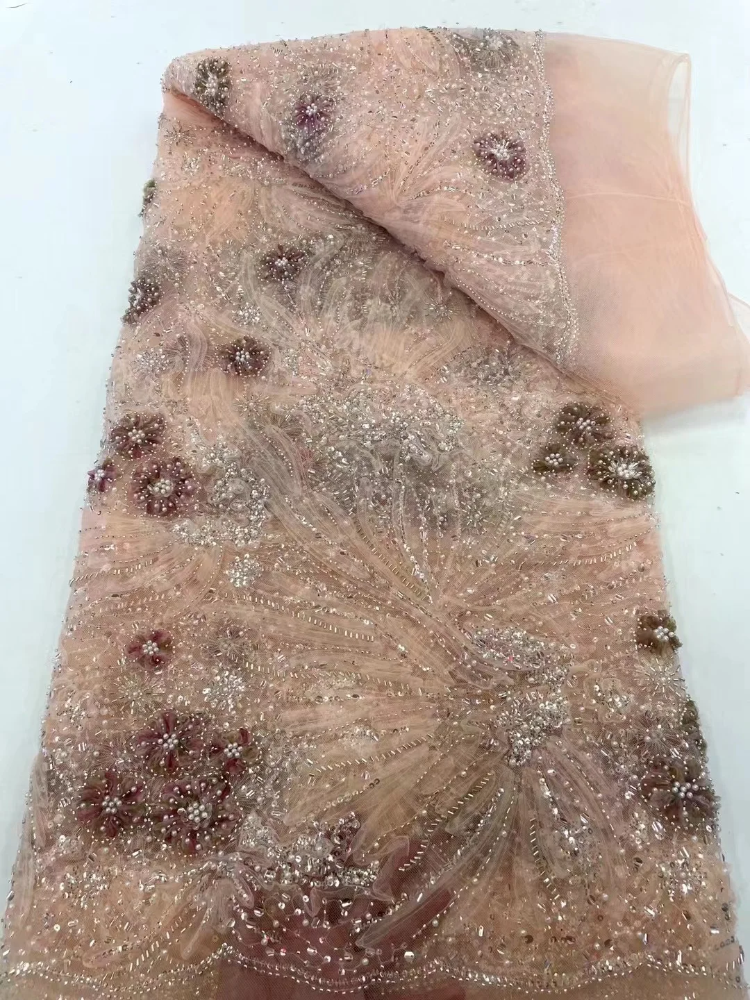 Роскошные великолепные блестки ручной работы с 3D цветочным кружевом из тюля для