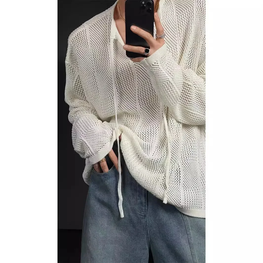 2024 весна лето осень зима новый винтажный стиль свободный полый вязаный топ