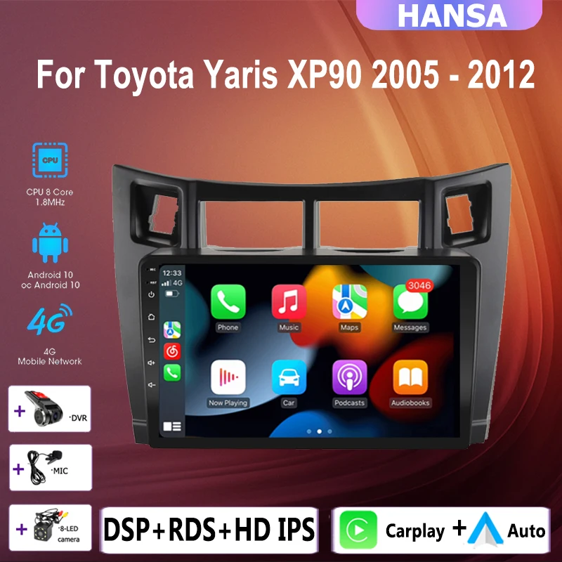 Radio multimedia con GPS para coche, reproductor de vídeo con android 10,0, 2Din, 4 + 64G, carplay, para Toyota Yaris XP90 2007 2005 2006-2012