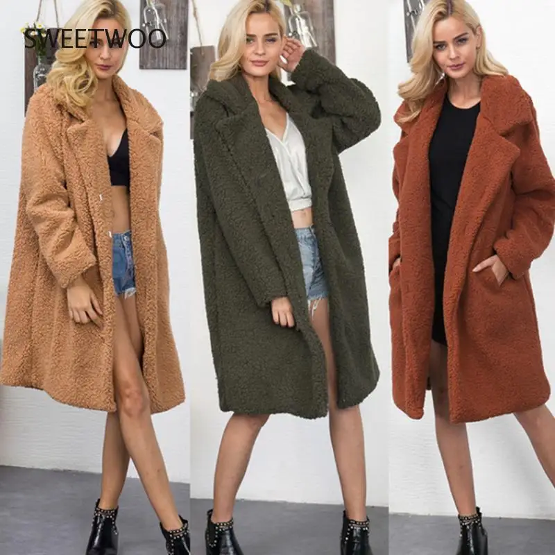 Faux Fur Coat Fleece Sweatshirts Cardigan 2019 Female Autumn Winter Coat Women Overcoat Plush Jacket Mujer Chaqueta Slim Tide