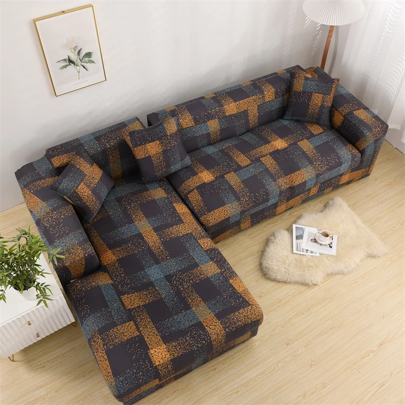 

1 2 3 4 Seater L-Shaped Sofa Covers Elastic Printed Sofa Slipcover for Living Room Couch Cover Cat Pet Sofa Mat Furniture Cover