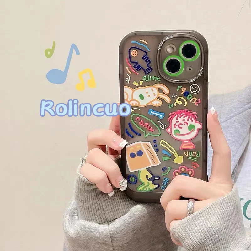 

Fun Cartoon GraffitiFor Apple13promaxPhone Caseiphone13New Silicone12High-Grade Men and Women11Transparent Blackx/xrAnti-Shockxs