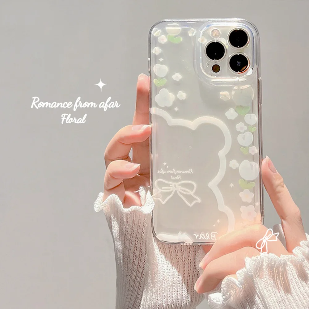 

Cute Oil Painting Style Phone Case For iPhone 14 13 12 11 Pro Max Transparent Flower Pattern Soft Silicone Shockproof Back Cover