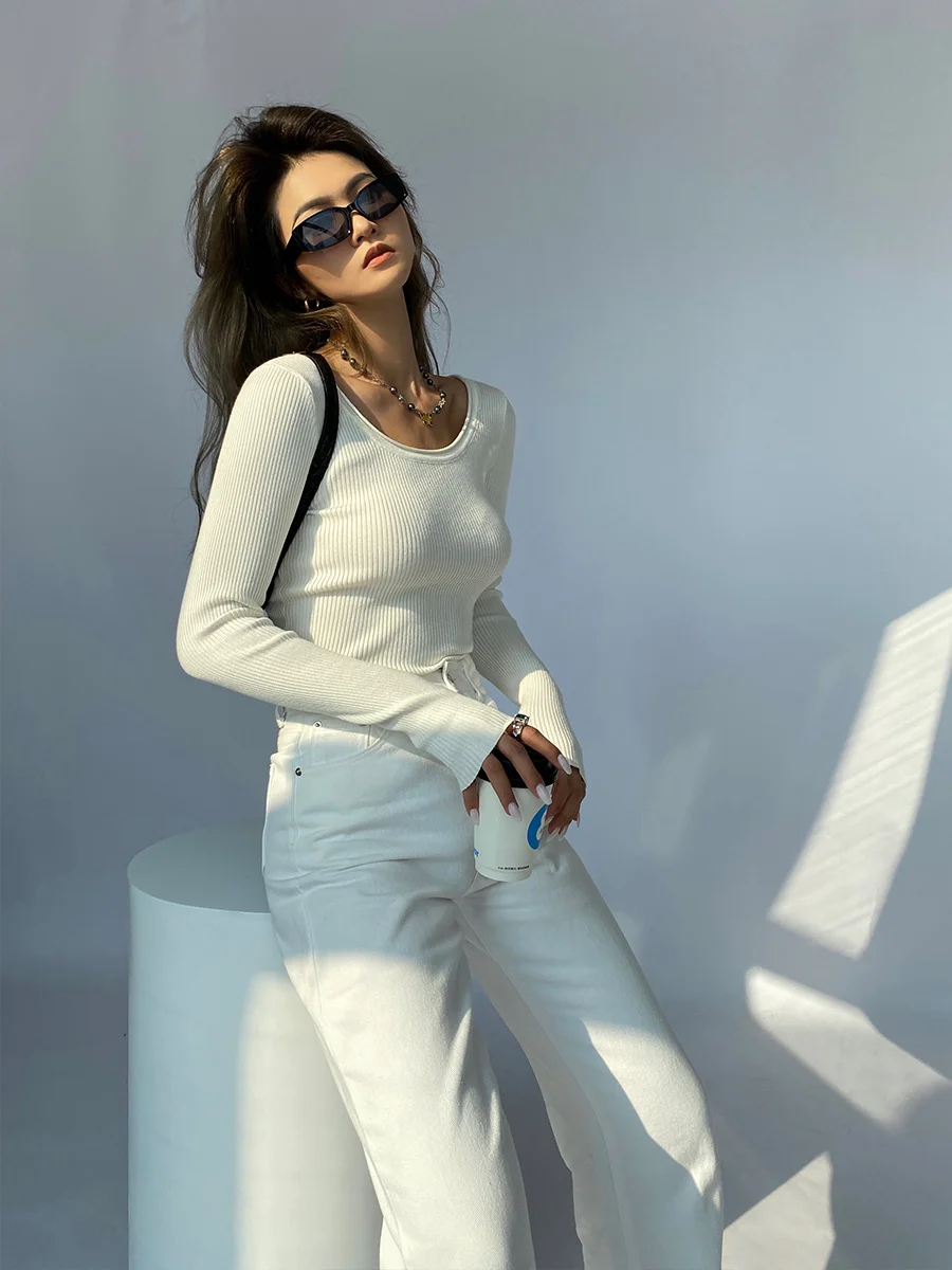 

Long WOMENGAGA Solid Base Sleeved Wool Knitted Shirt Fashion Tops Women Women's Spring New Slim Top Fashion Women Q8YG