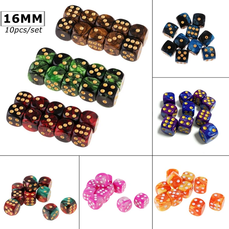 10 шт. 16 мм непрозрачные перламутровые игральные кости |