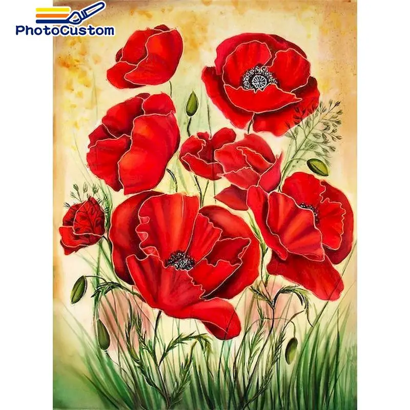 

PhotoCustom Painting By Numbers Flower Hand Painted Paintings Drawing On Canvas DIY Pictures By Number Diycraft Kits Home Decor