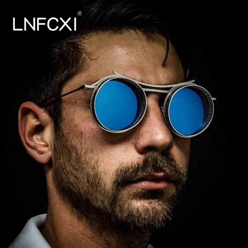 

LNFCXI Fashion Sunglasses Vintage Men Brand Designer Women Retro Hollow Decoration Steampunk Round Sun Glasses for Men Uv400