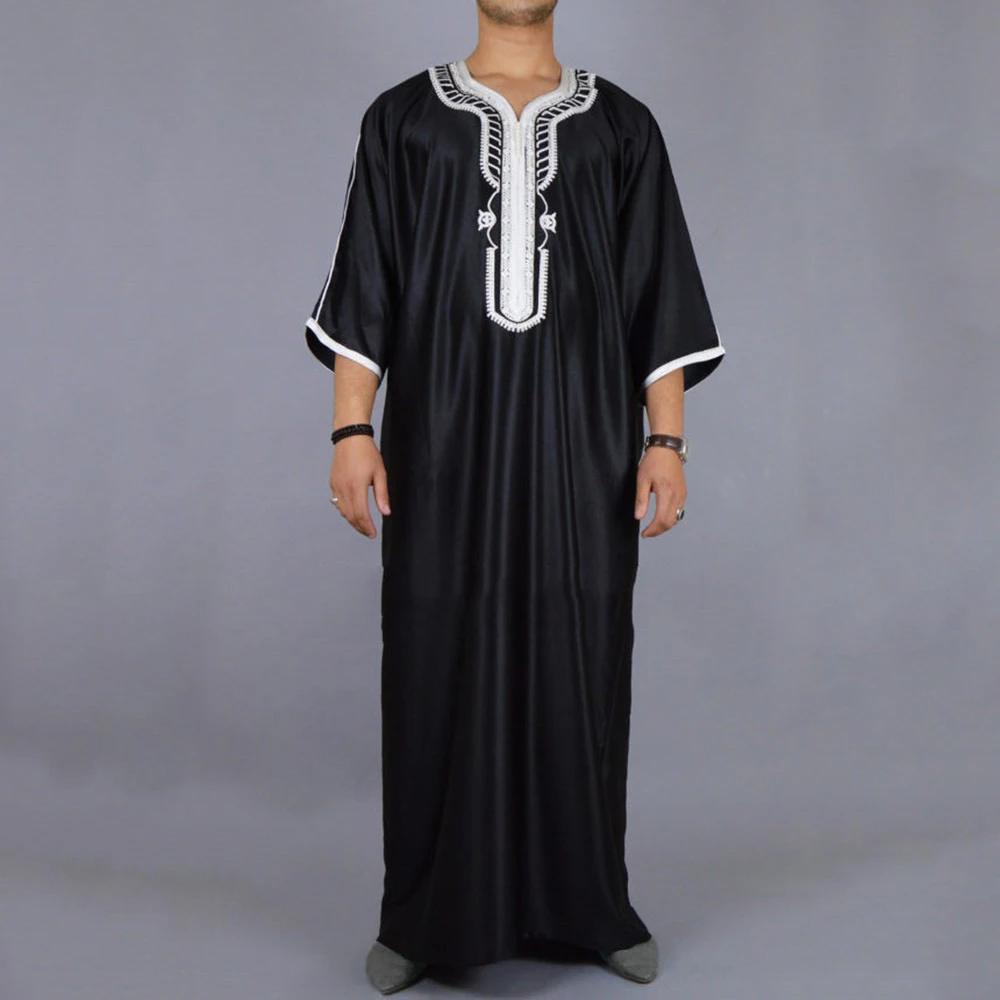 Muslim Fashion Men Jubba Thobes Arabic Pakistan Dubai Kaftan Abaya Robes Islamic Clothing Saudi Arabia Black Long Blouse Dress