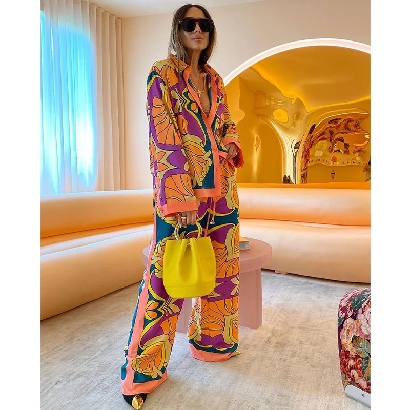 

Комплект пижамный женский оверсайз с длинным рукавом, одежда для сна с принтом, Модный комплект из 2 предметов, на лето-весну