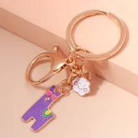 cute animal alpaca keychains for car key enamel smile clouds key ring for women men handbag accessories diy jewelry gifts