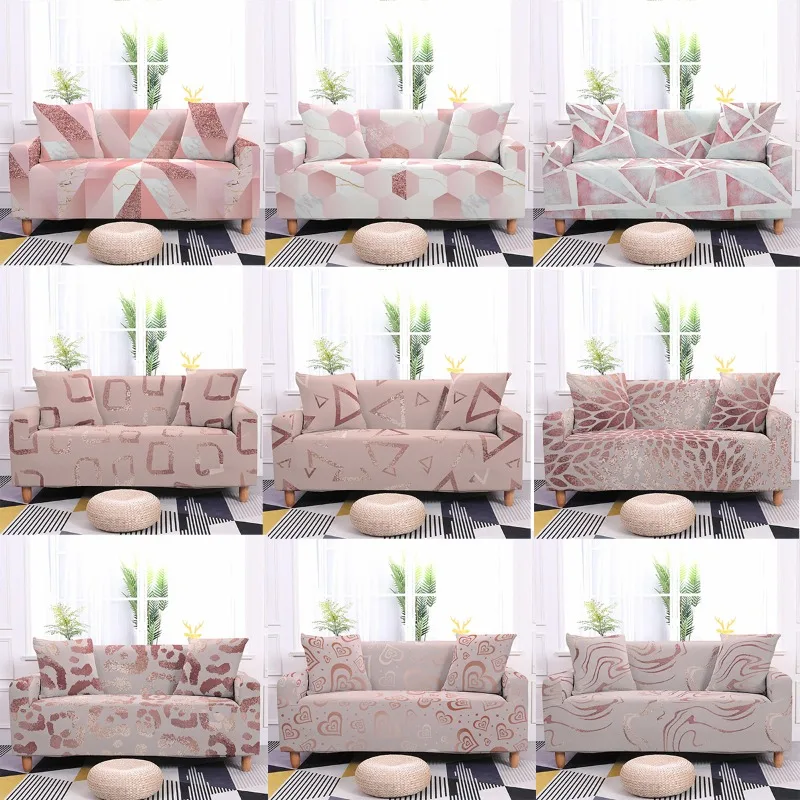 

Full Wrapped Dustproof Couch Cover for Sofas High Elastic Stretch Sofa Sover for Living Room Pink Series L Shape Sofa Slip Cover