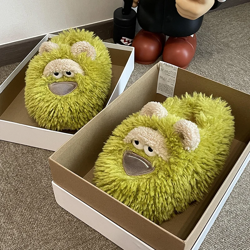 

Зимние женские хлопковые туфли, домашняя обувь с мультипликационным изображением монстров, теплая нескользящая обувь для дома, плюшевые та...