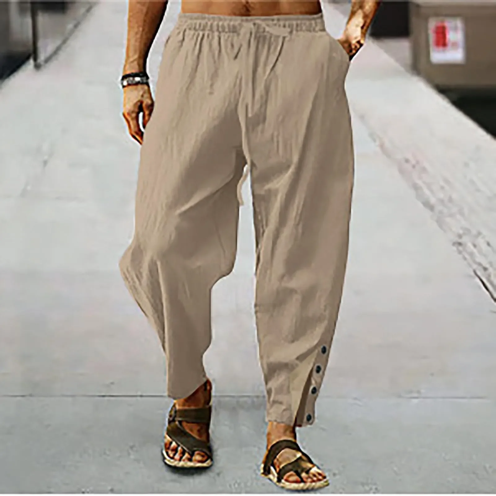 Мужские хлопковые и льняные дышащие тонкие брюки мужские весенне-осенние