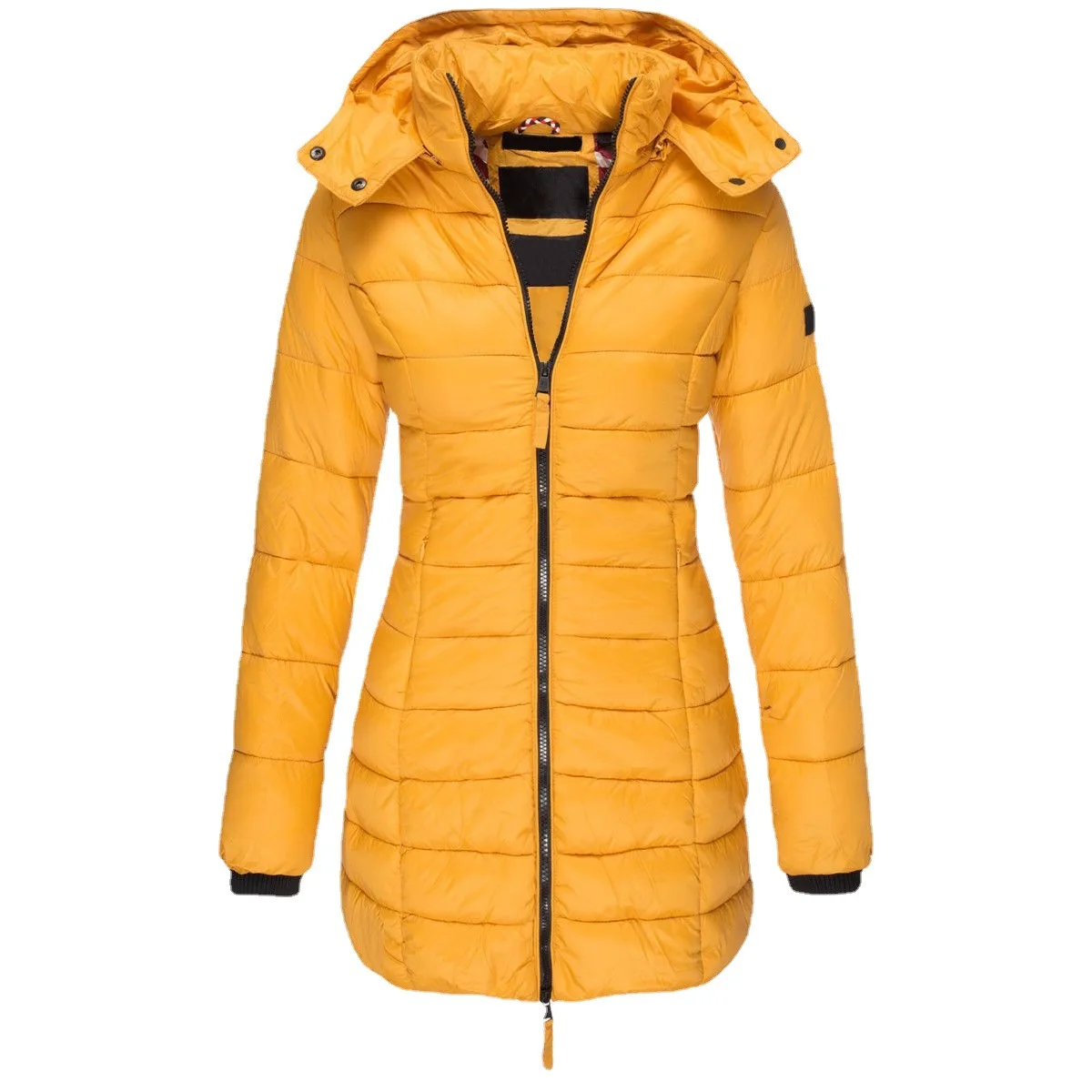Winter Women's Cotton Jacket Medium Length Slim Fitting Cotton Jacket Warm Solid Hooded Cotton Jacket enlarge