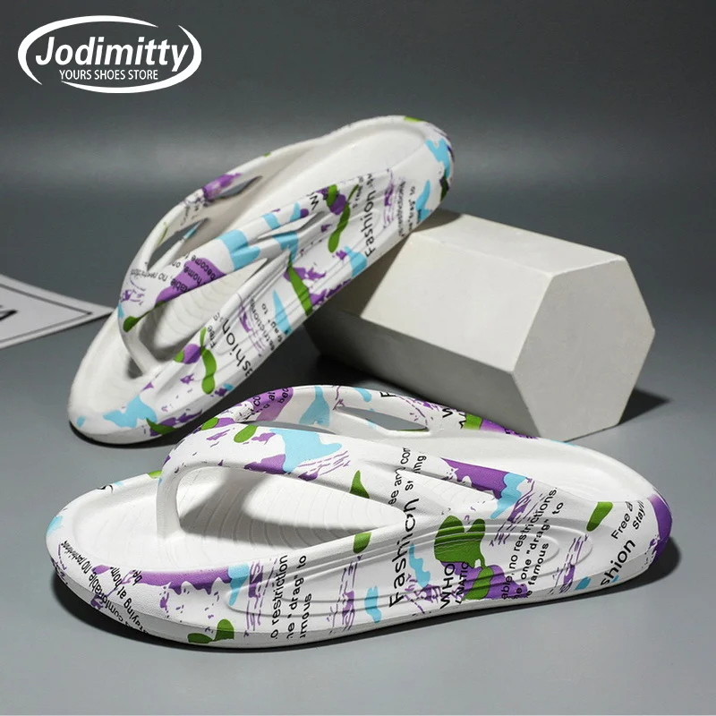 

Шлепанцы мужские летние на толстой подошве, стринги с принтом, тапочки для улицы, Нескользящие, крутая обувь для пар