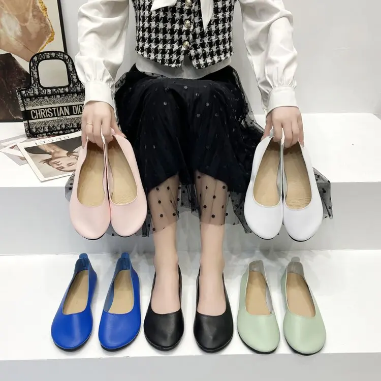 

Туфли женские с острым носком, лоферы, без застежки, из флока, балетки, плоская подошва, карамельные цвета, большие размеры, весна