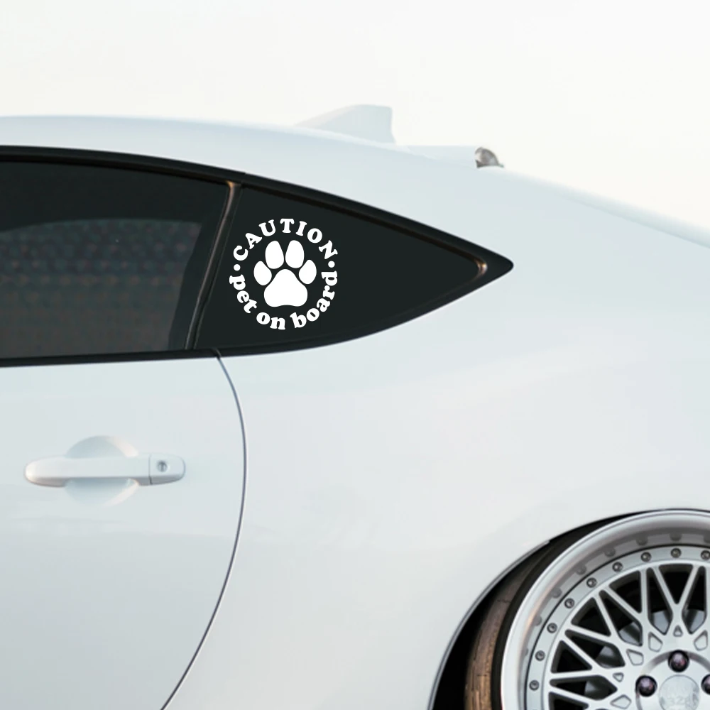 Фото CAUTION PET ON BOARD Автомобильная наклейка Животные Собаки DIY Виниловые наклейки для автомобиля Мотоцикл Бампер Кузов Заднее окно Декоративные 12,7X12,4 СМ №4