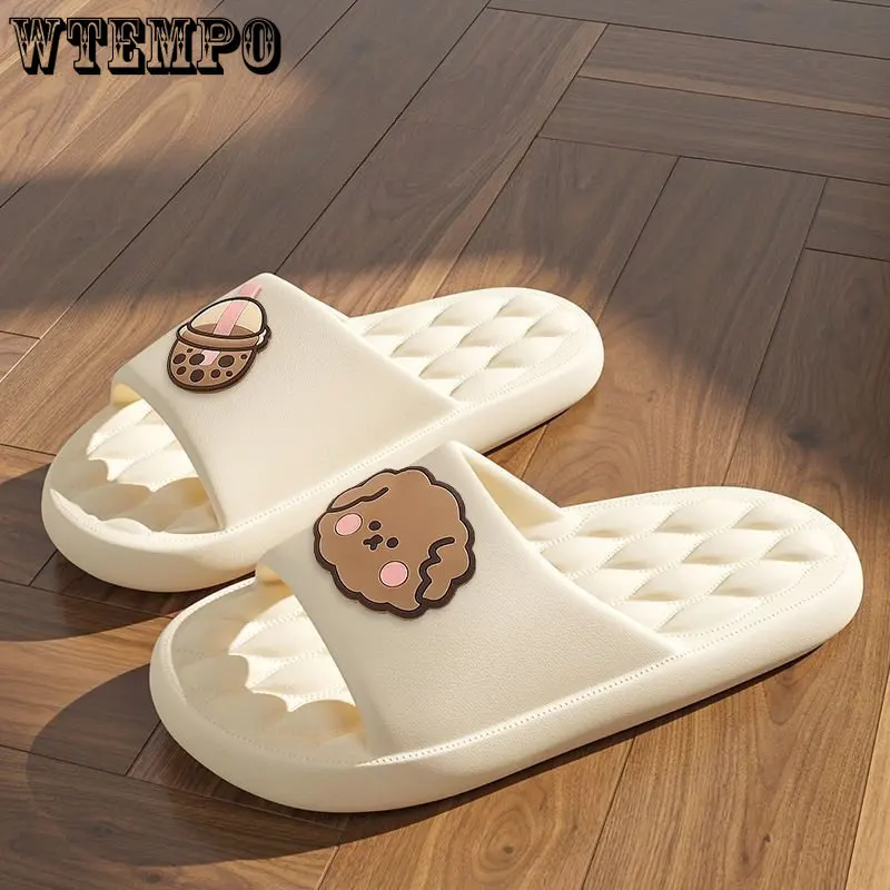 WTEMPO Solid Bear Slippers Cartoon Graffiti Shoes Women Summer Flip-Flops Beach Sandals Thick Platform Soft Casual Slippers