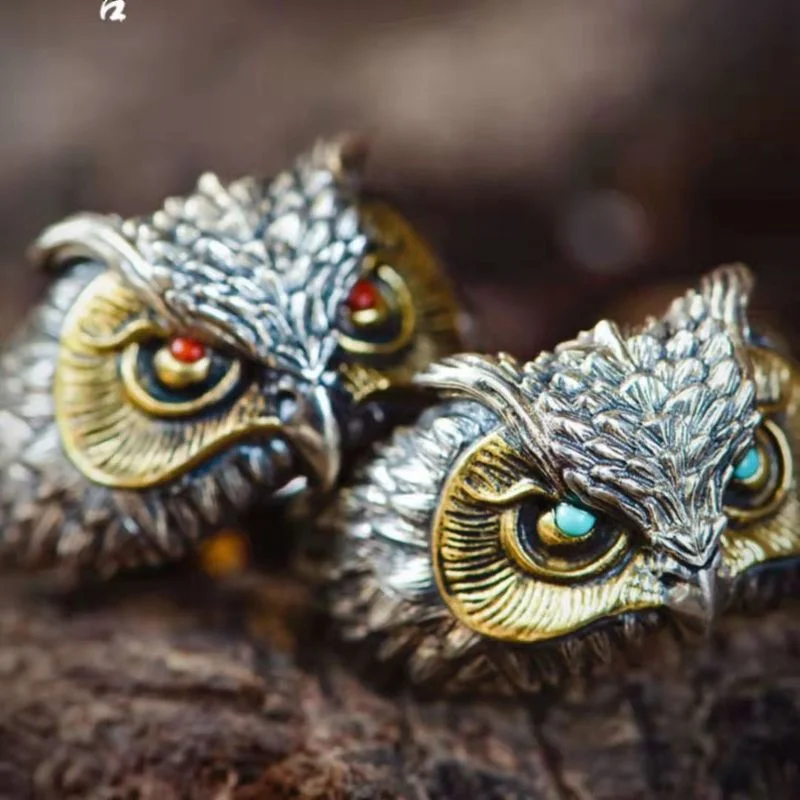 

Vintage Creative Engraved Owl Two Tone Ring for Women Men Street Hip Hop Punk Silver Ring Glamour Jewelry Anillo De Hombre