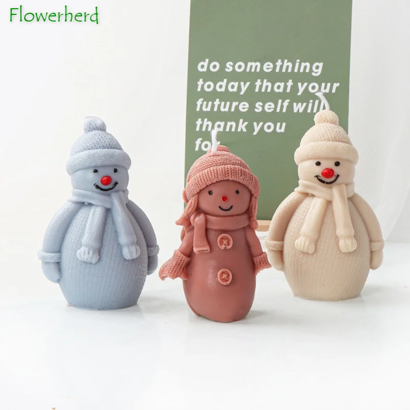

Cartoon Christmas Snowman Candle Mould DIY Christmas Theme Dress Up Girl Candle Mould Silicone Ornament Soap Plaster Resin Molds