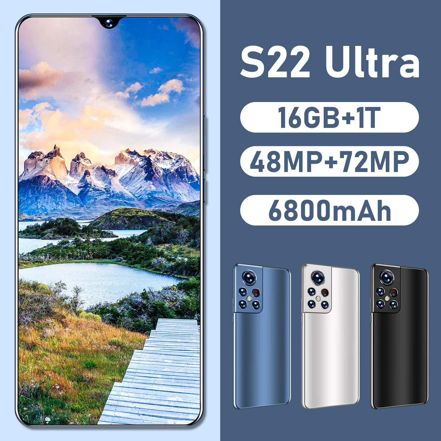 

Cross-border mobile phone S22 Ultra new 6.93 inch large screen Android 8.1 16g+1tb 5 million pixel all-in-one machine