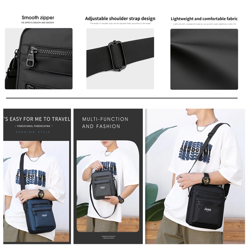 JEEP BULUO Men's Handbag Messenger Shoulder Bags Nylon High Quality Waterproof Business Casual High Capacity Male Tote Men Bag