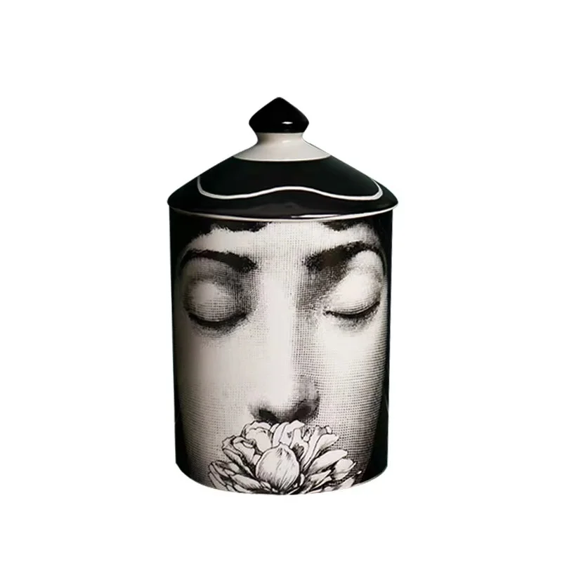 

European Ceramic Storage Jar Black and White Face Scented Candle Jar Flower Arrangement Crafts Household Jewelry Cotton Swab Box