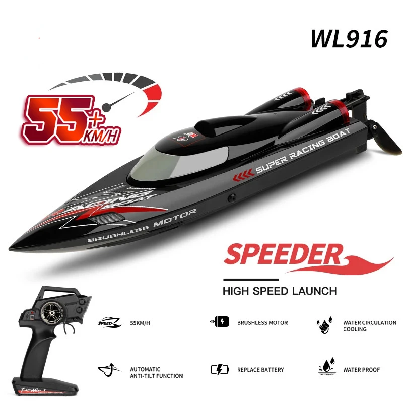 

WL916 RC Boat 55KM/H Brushless 2.4G Radio Electric High Speed Super Racing Boat Model Water Speedboat Kids Gifts RC Toys