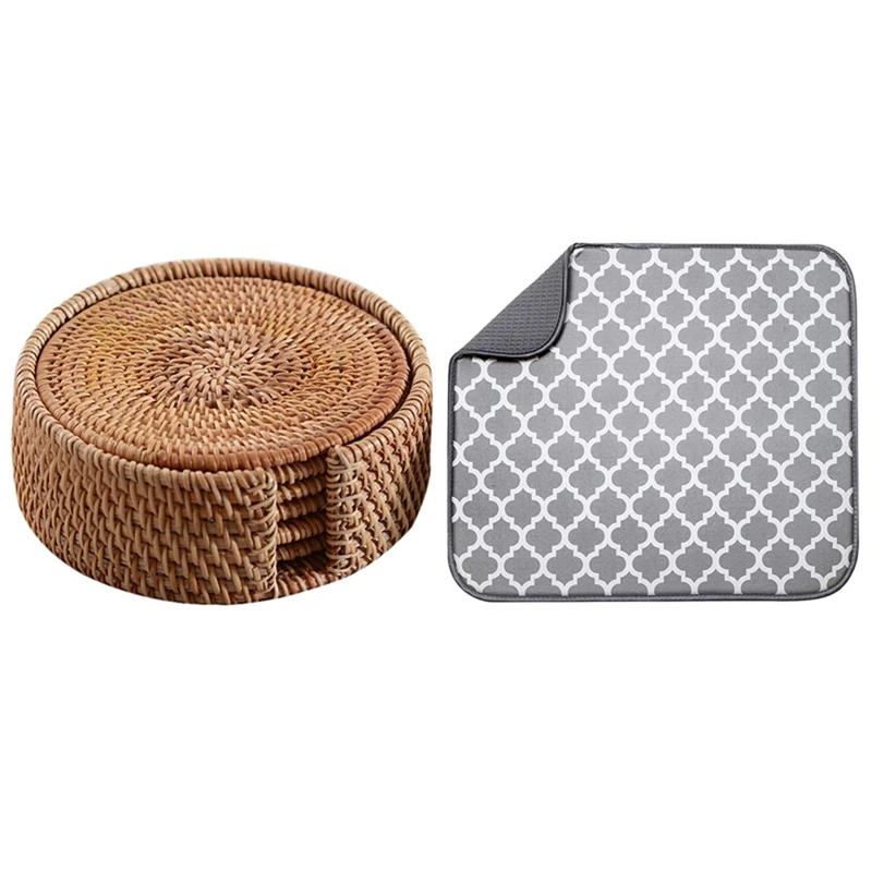 

Коврик на присоске для столешницы, чашка, миска, тарелка для слива посуды с 6 креативными подставками для напитков, набор для чайной посуды, 8 ...