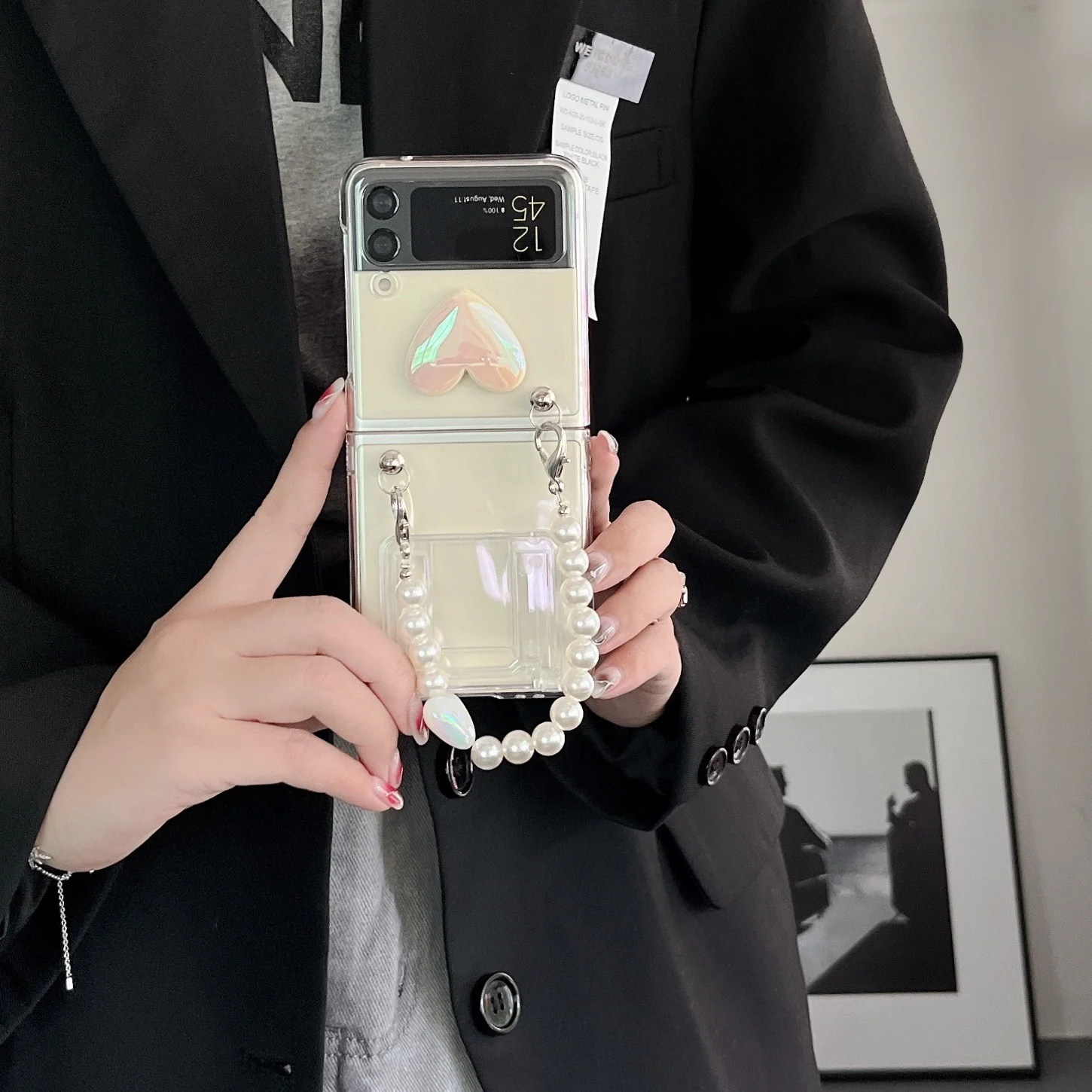 Прозрачный чехол с подставкой для Samsung Galaxy Z Flip 3 4, складной чехол для смартфона с длинной цепочкой, тонкий жесткий чехол для ПК