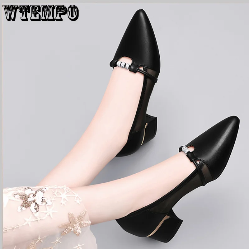 WTEMPO Women‘s High Quality Slip on Heel Pumps for Party Ladies Fake Leather Dress Shoes Girl Sandals Wholesale Dropshipping