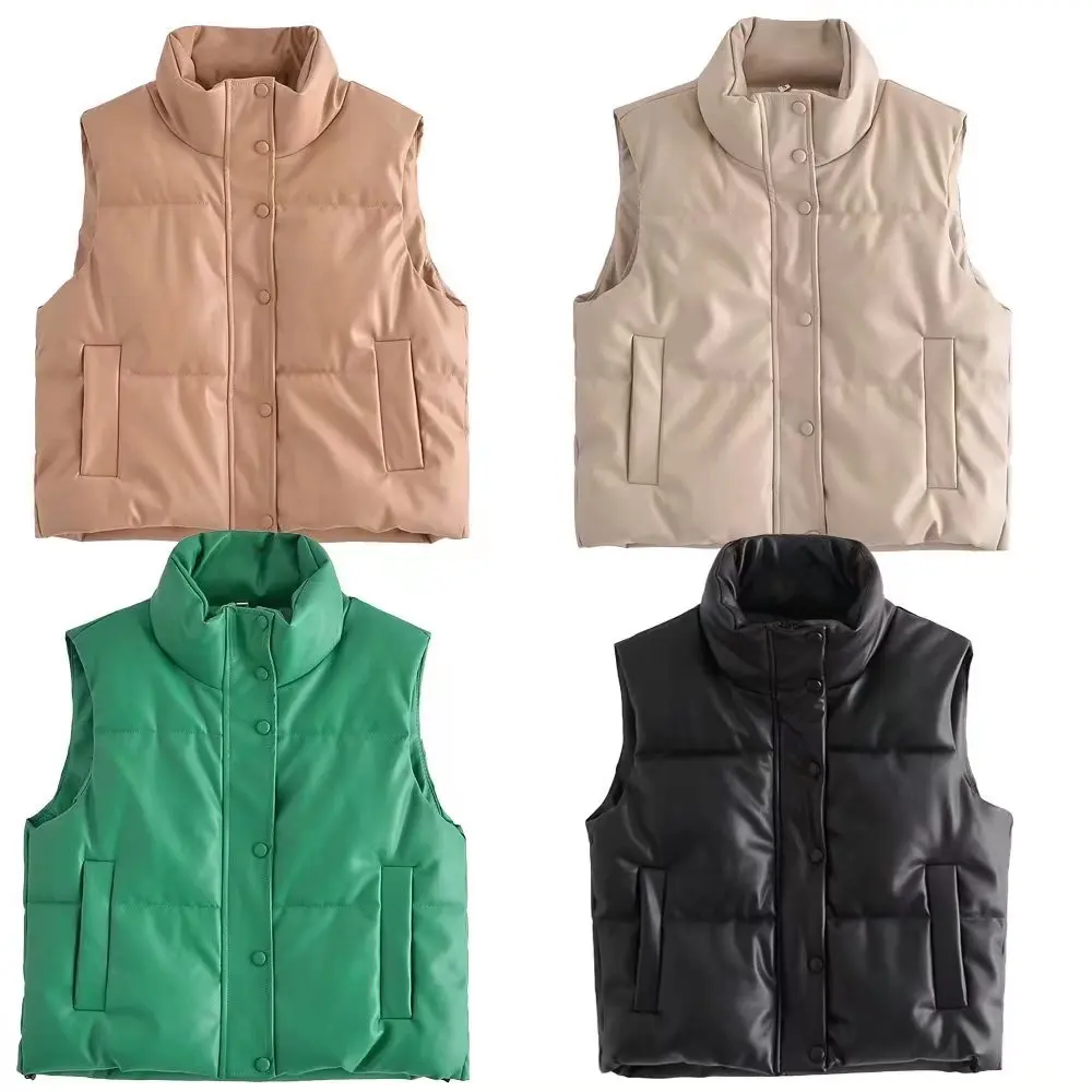 Women's PU Leather Vests Autumn winter new Elegant Ladies Fashion Jacket Imitation leather cotton jacket vest coat Female Parkas