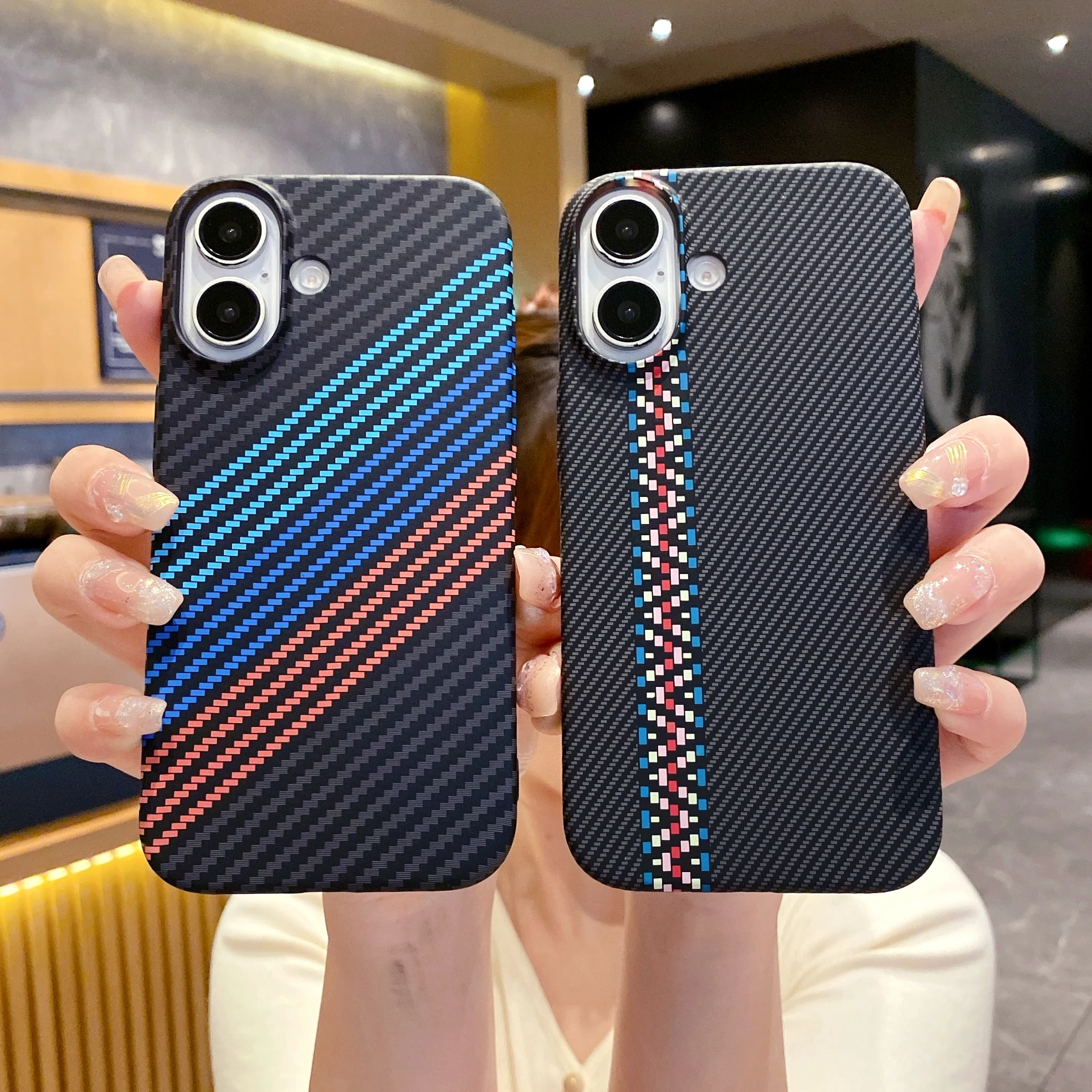 Carbon Texture INS Diagonal Pattern Shockproof Phone Case for iPhone 15 14 11 12 13 Pro Max Plus Back Cover