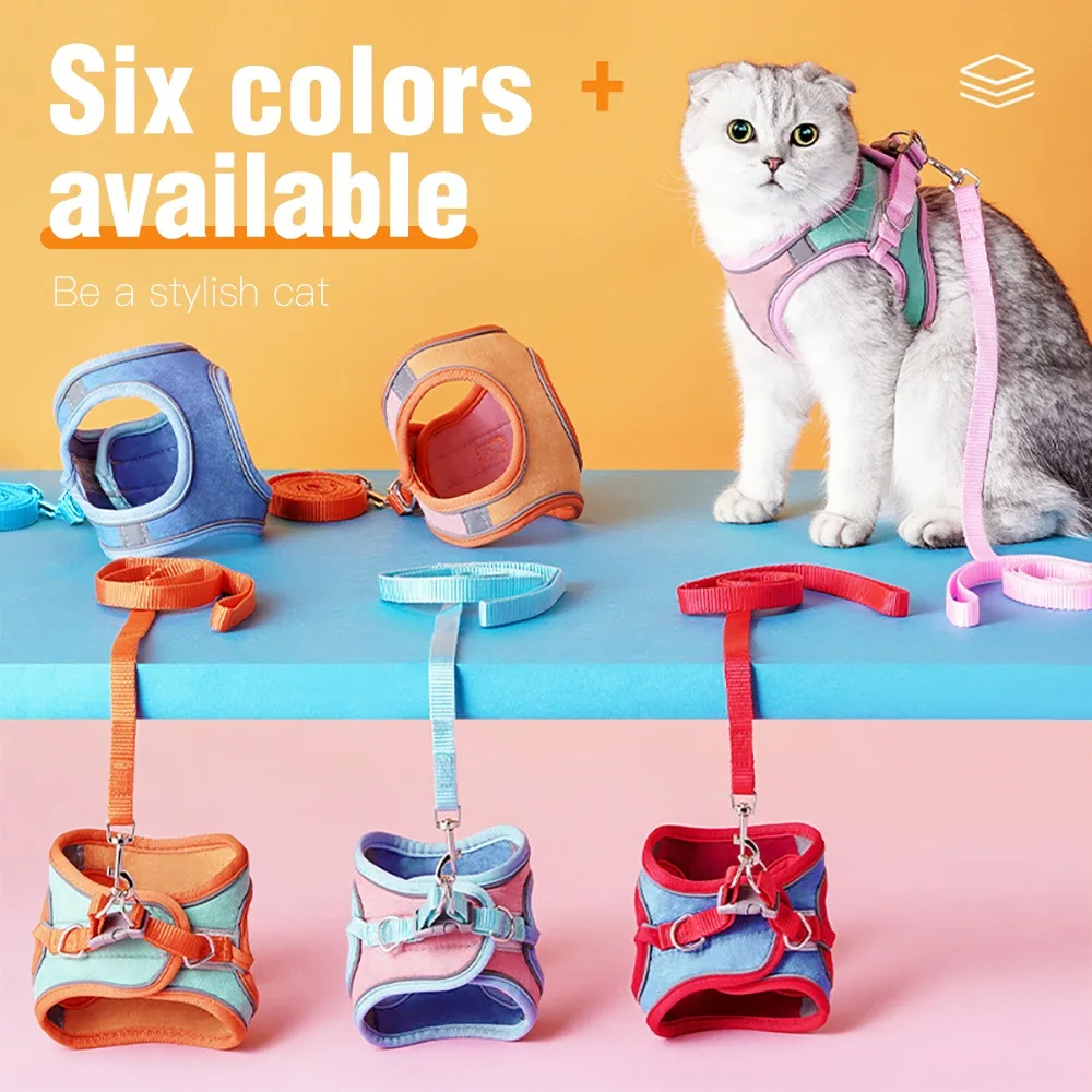 

Cat Harness Vest with Leash Small Dogs Cats Rope Adjustable Puppy Cat Reflective Pet Supplies Outdoor Walking Cat Accessories
