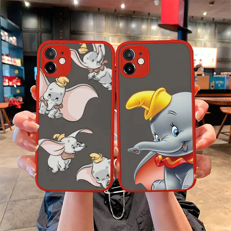 

Disney Dumbo Flying Elephant Phone Case For iphone 13 12 11 Pro Mini Max XS X 8 7 Plus SE 2020 XR Matte Transparent Light red