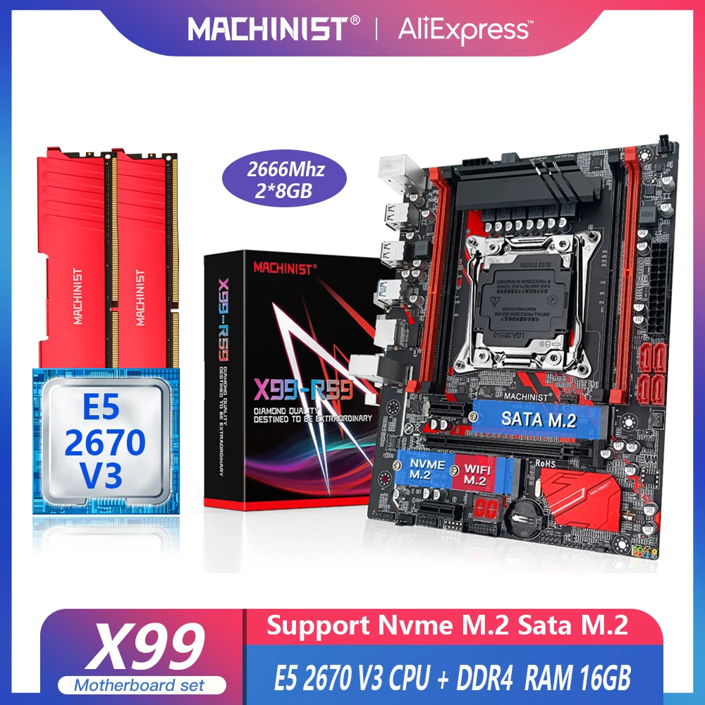 

MACHINIST X99 Motherboard LGA 2011-3 Set Kit With Intel Xeon E5 2670 V3 Processor 16G(2*8) DDR4 2666 MHZ Desktop RAM X99-RS9