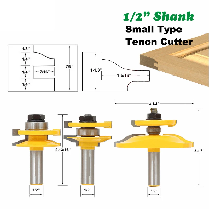 

2PC/Set 1/2" 12.7MM Shank Milling Cutter Wood Carving Small Ogee Rail & Stile Backcutter Router Bit Panel Raiser Tenon Cutter