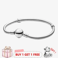 original 925 sterling silver pan bracelet shiny round classic button bracelet fit european charm bracelets women jewelry