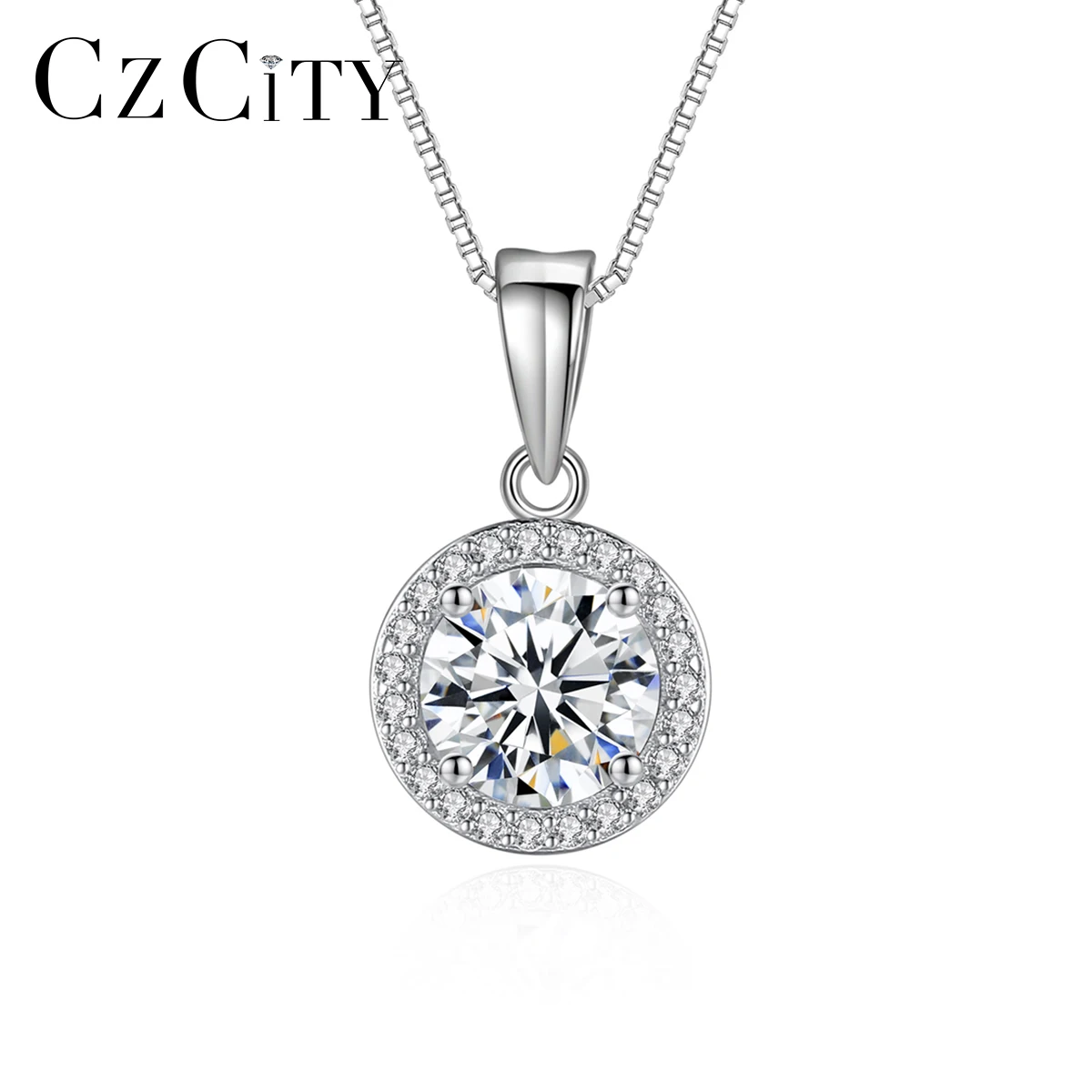 

CZCITY Moissanite Pendants Necklace for Women 925 Diamond Sterling Silver Fine Luxury Chain Unusual Girls Fashion Choker Jewelry