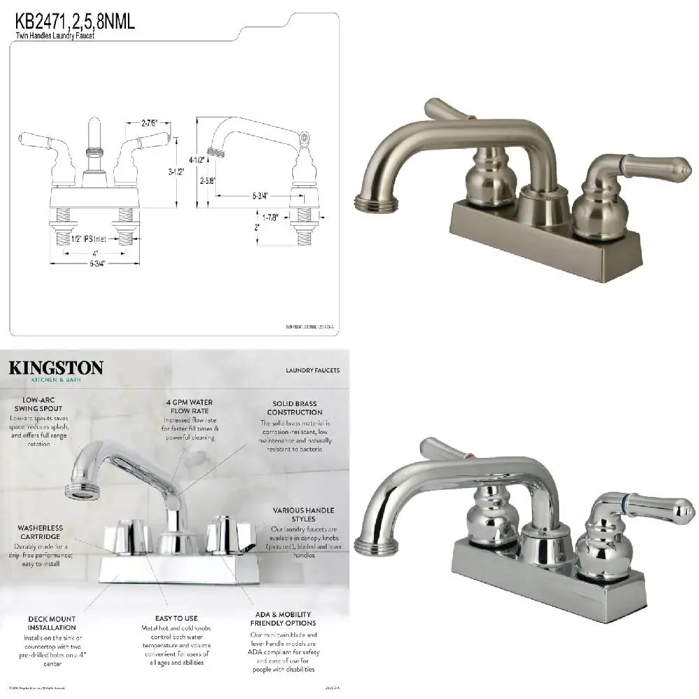 

Brushed Nickel 4 in. Centerset 2-Handle Durable and Reliable Laundry Faucet, Perfect for Home and Commercial Use - 156 chars
