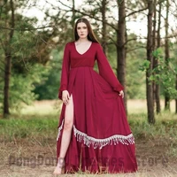 retro red exquisite tassel evening satin dresses beading draped floor length open back paillette party gown for women custom