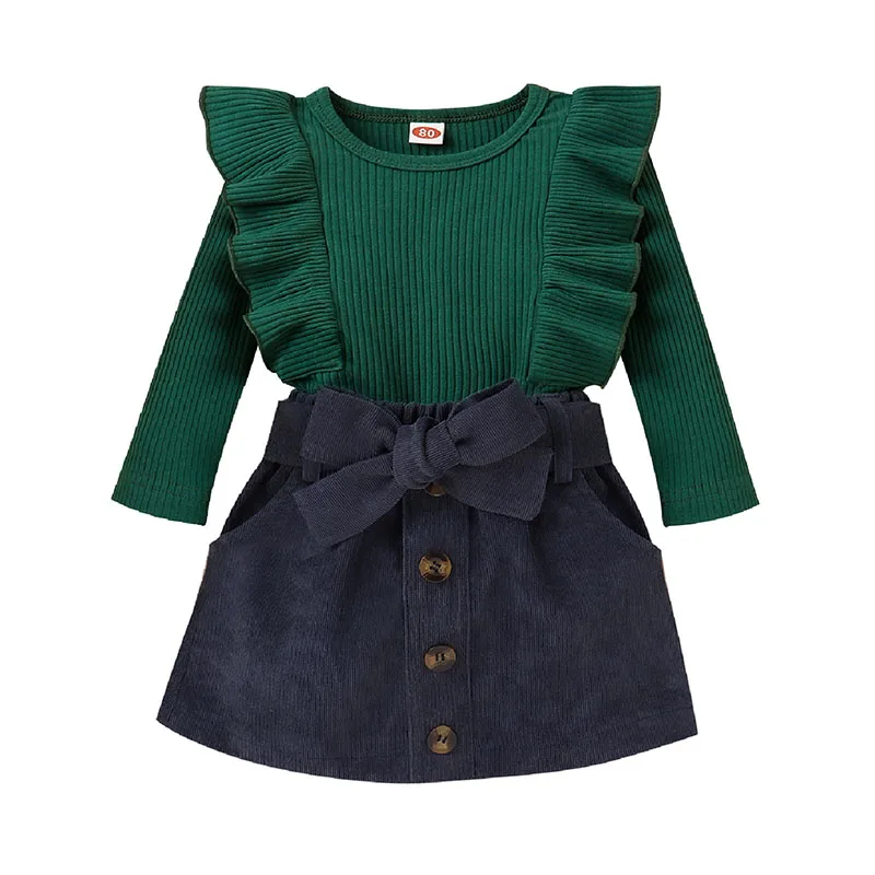 

Newborn Infant Baby Girl Clothes Set Ruffle Long Sleeve Tops Knitted Pullover+Skirts Toddler Kids Autumn Clothing Outfits 0-4Y